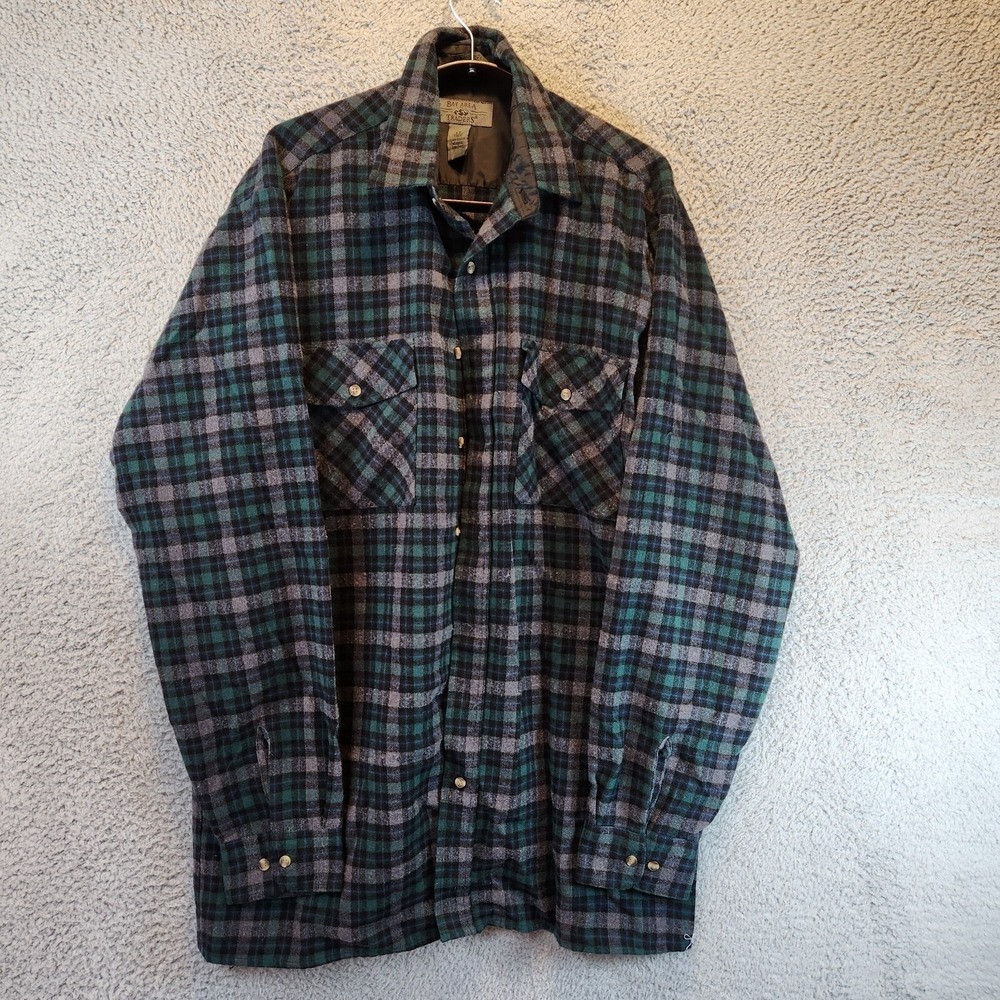 Bay Area Traders Button Up Shirt Mens LT Green Plaid Acrylic Long Sleeve